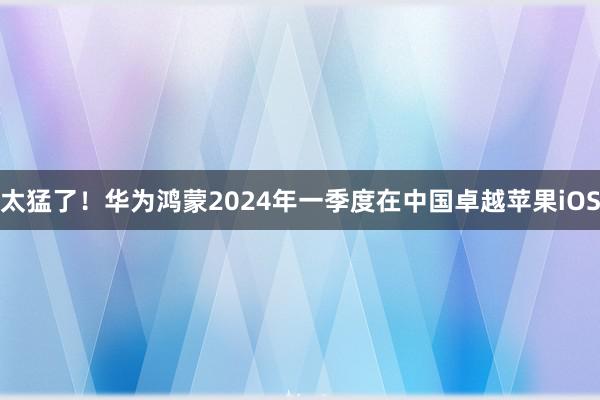 太猛了！华为鸿蒙2024年一季度在中国卓越苹果iOS