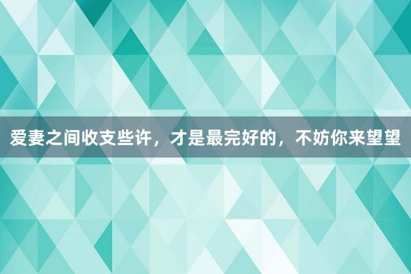 爱妻之间收支些许，才是最完好的，不妨你来望望