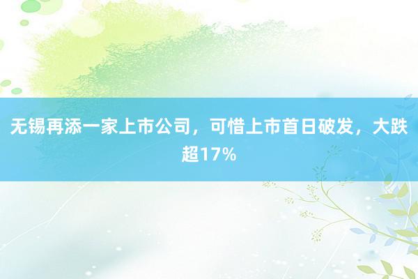 无锡再添一家上市公司，可惜上市首日破发，大跌超17%