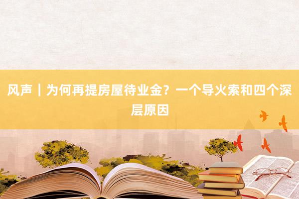 风声｜为何再提房屋待业金？一个导火索和四个深层原因